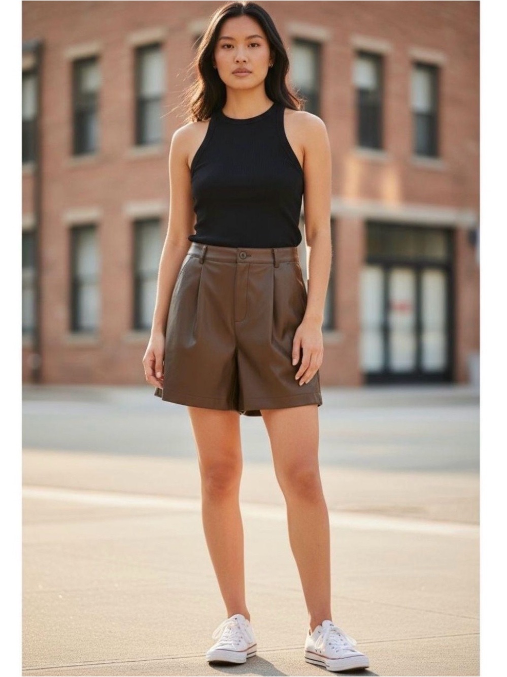 Steve Madden Brown Faux Leather High-Rise Bermuda Shorts